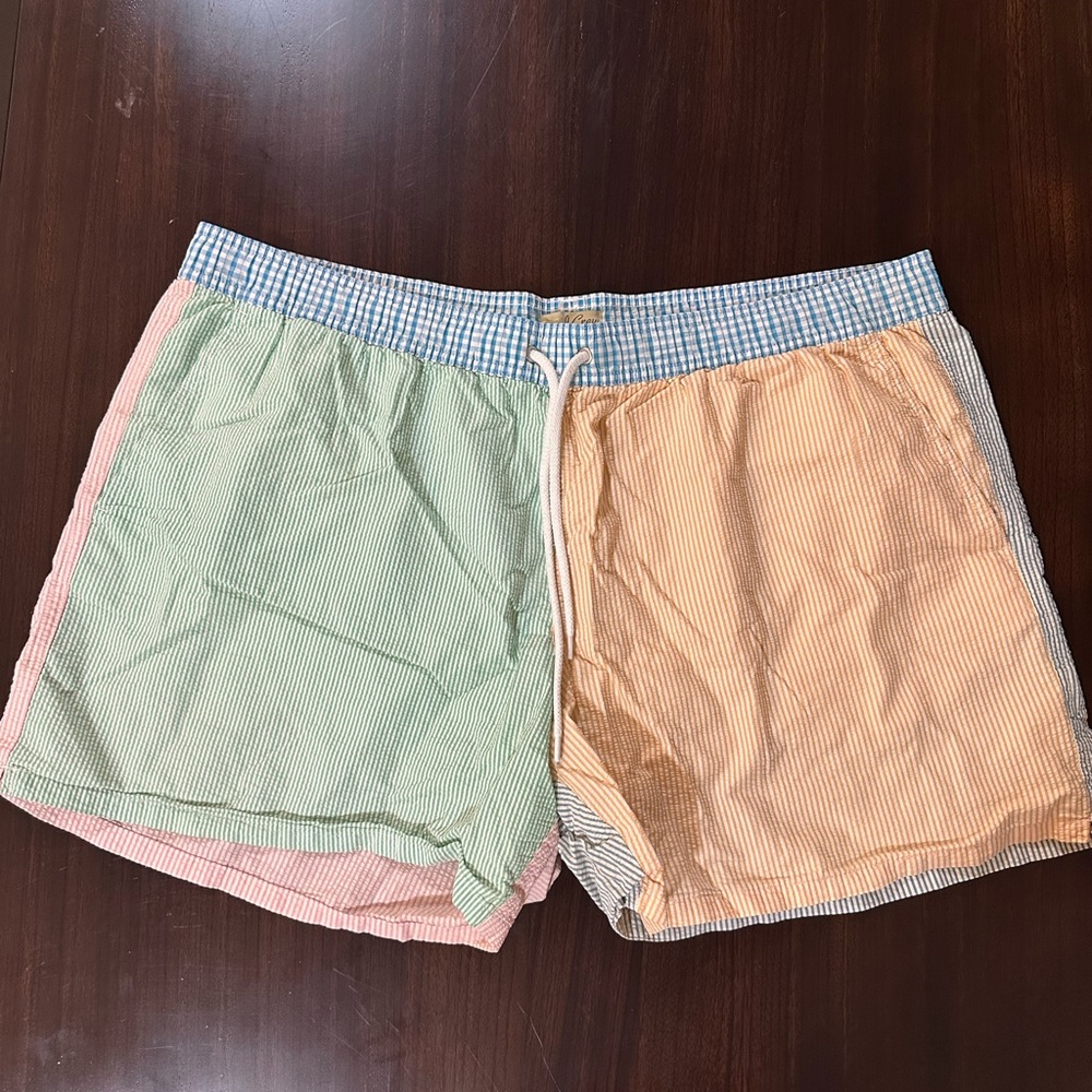 J Crew mixed media seersucker swimtrunks